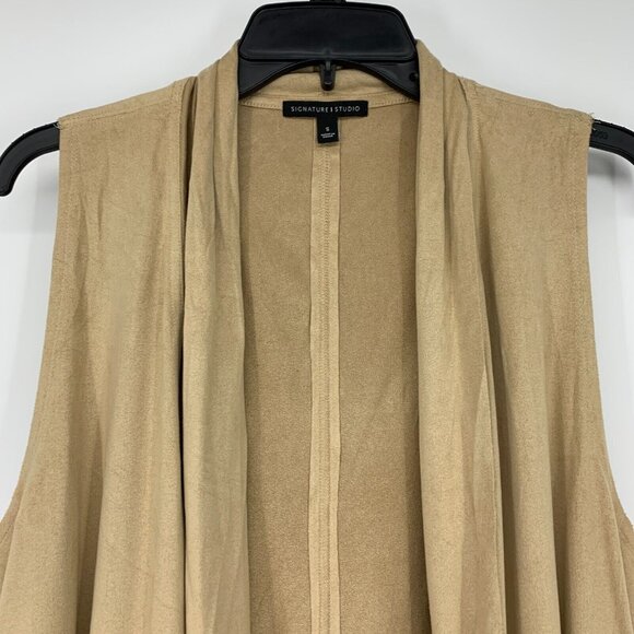 Signature Studio Vest Tan Faux Suede Sleeveless Open Front - Picture 2 of 9